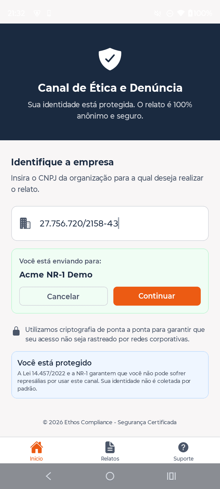 Confirme a empresa identificada
